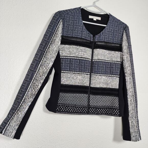 Jonathan Simkhai Front Zip Jacket Pattern Texture Mesh Black Gray Indigo Small - Picture 2 of 10